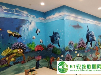 水族馆海洋世界海洋馆彩绘墙绘墙面绘画 尺寸定制图案定制 装饰空间图1
