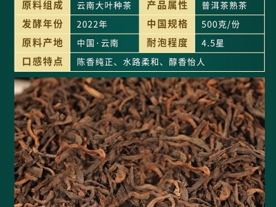 云南普洱茶熟茶散茶叶批发头春大叶种2022年晒青熟普支持一件代发图3