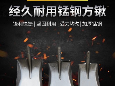 铁锹锰钢铁锨本色原色钢锹方头木柄工地铲子板锹大号铁铲带 柄方锹图3