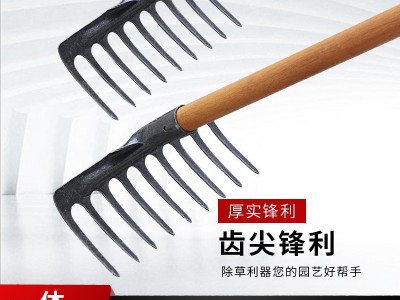 九齿11/13锰钢一体成型扒搂草松土耙农具除草钉耙铁耙农用工具爬图2