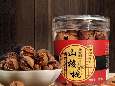 新货 188g五籽香特大籽易好剥奶油山核桃 薄壳罐装 年货坚果图3