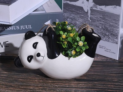 简约户外跨境园艺创意个性花盆 熊猫陶瓷动物花盆悬挂盆栽摆件图2