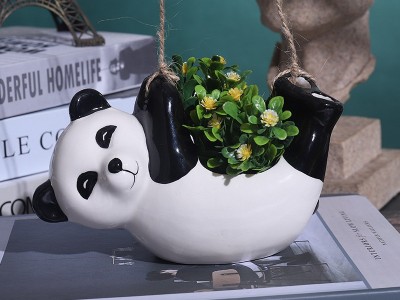 简约户外跨境园艺创意个性花盆 熊猫陶瓷动物花盆悬挂盆栽摆件图4