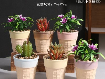 北欧风小可爱装饰冰淇淋多肉花盆现代陶瓷小花盆批发 工艺品摆件图1