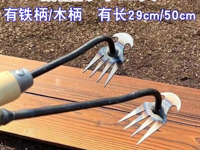 除草神器连根拔草工具锰钢园艺耙子除根手握松土挖野菜四齿不锈钢图2