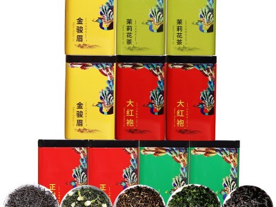 家用罐装茶叶铁观音大红袍金骏眉正山小种茉莉花茶五大茗茶组合茶图5
