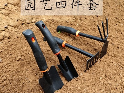 厂家直供黑胶柄园艺园林铲四件套花铲五齿两用锄铁铲园林工具套装图3