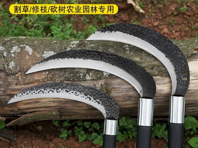 镰刀割草刀农用工具锰钢锻打镰刀特快长柄割秸秆割树枝割镰刀批发图4