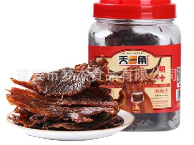 天一角牛肉干五香桶装蜜汁320g香辣偏湿手撕黑片黄牛温州湖岭图5