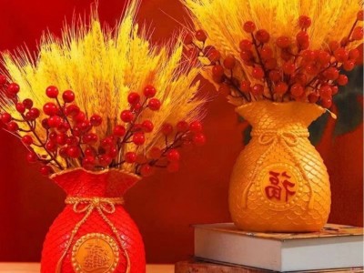 麦穗干花福袋花瓶树脂客厅招财进宝钱袋子家居装饰工艺品招财摆件图2