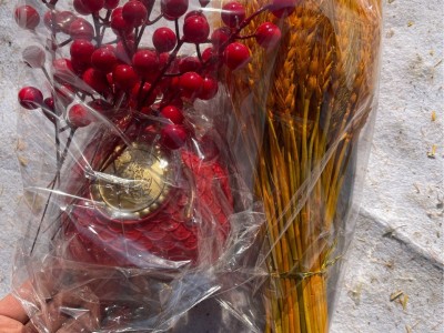 麦穗干花福袋花瓶树脂客厅招财进宝钱袋子家居装饰工艺品招财摆件图4