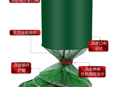 军绿双圈渔护送包双钢圈挂胶渔护竞技野钓不锈钢涂胶定位双环鱼护图2