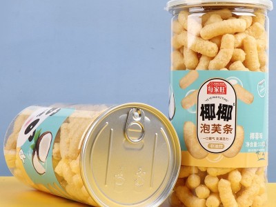 118克桶装手指泡芙条零食椰香味饼干零食非油炸谷物烘焙气泡果图5